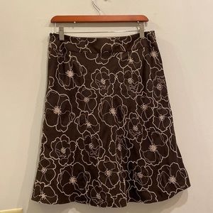 Ann Taylor Brown 100% Silk Floral Skirt